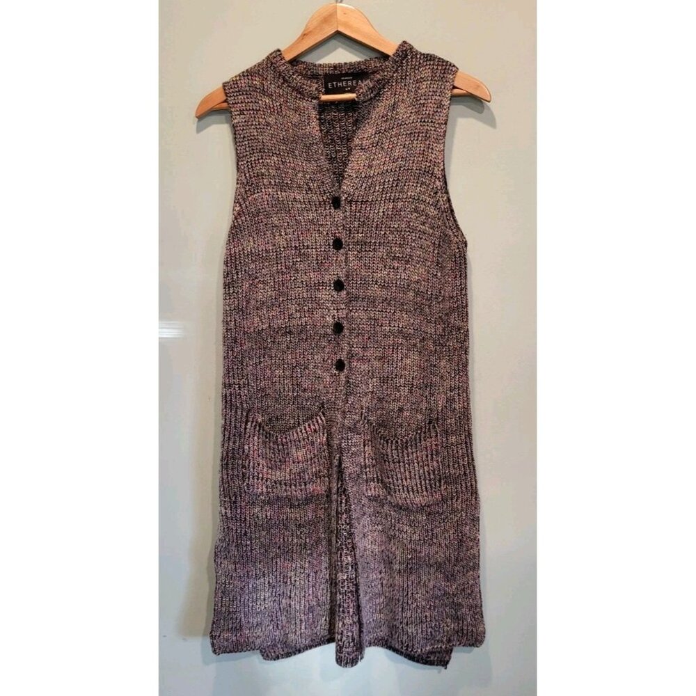 Ethereal Black Rainbow Angora Blend Long Sleeveless Cardigan Sweater Pockets S